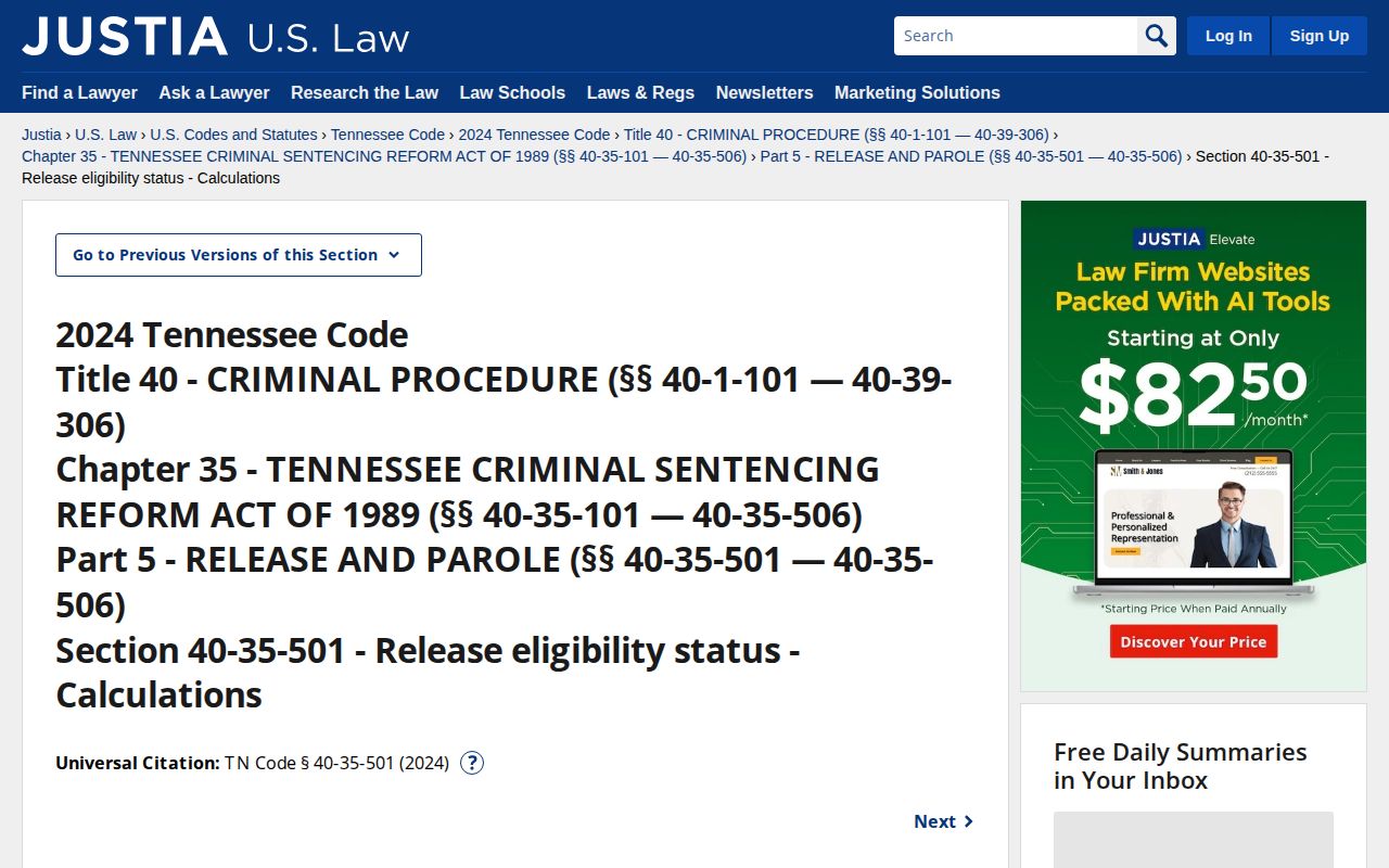 Tennessee release eligibility law used for Roane County inmate release dates
