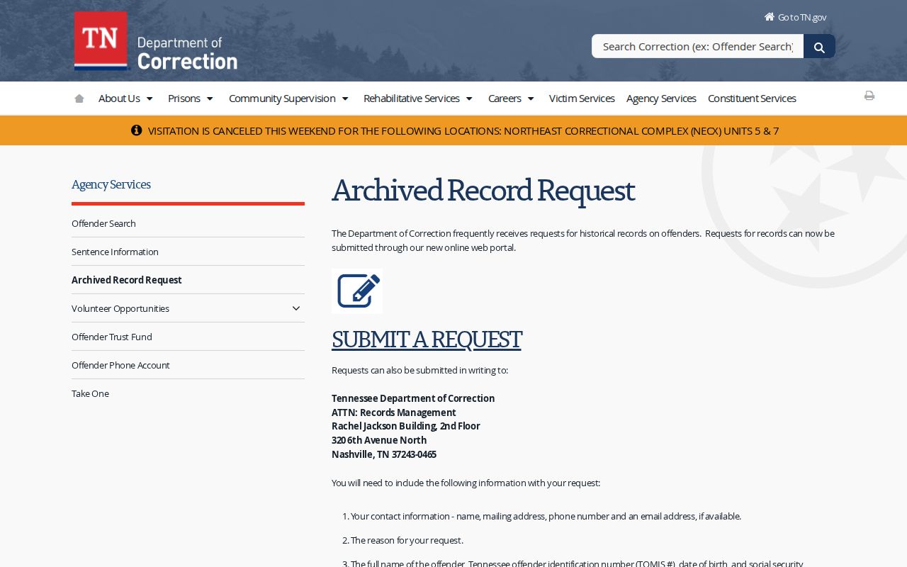 Roane County VINELink release confirmation through TDOC archived records